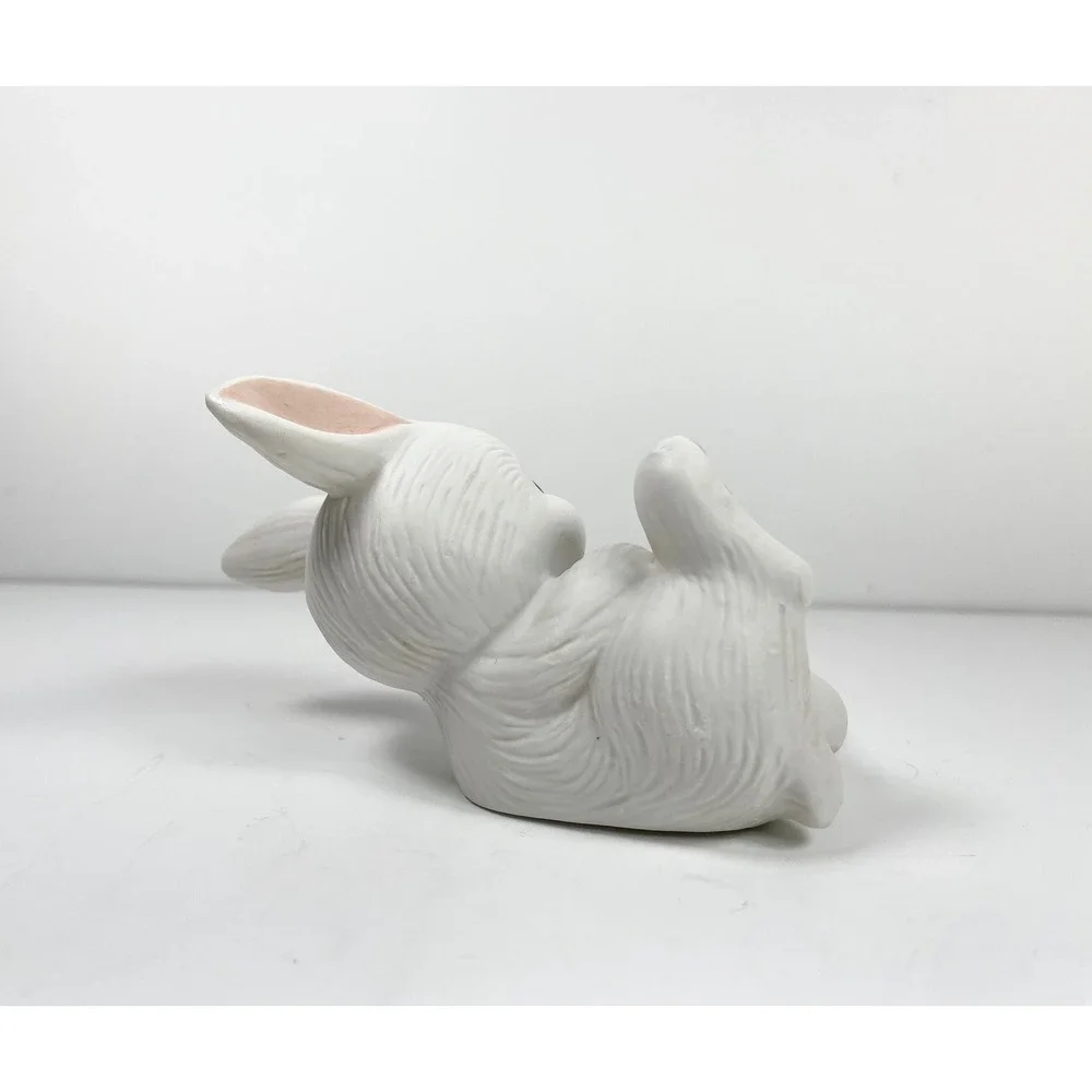 Vintage Homco Playful‎ white Baby Bunnies smiling pink ears set of 2 twee